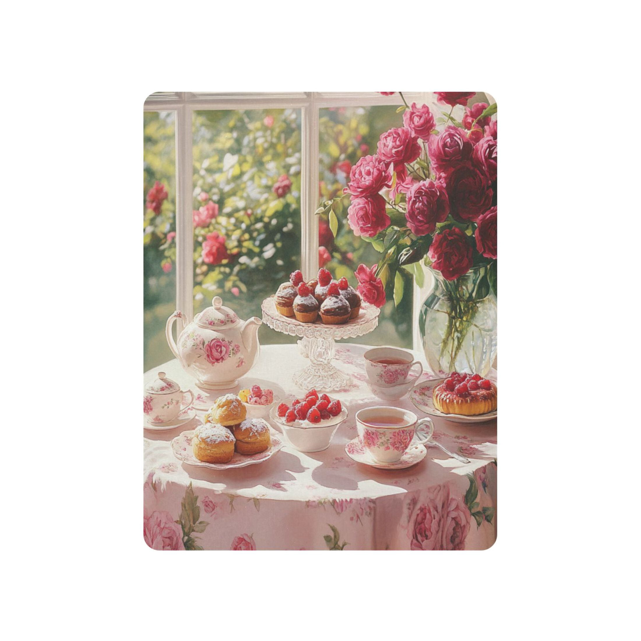 KUANGWANG Ultra Soft Fitted Microfiber Crib Sheets for Newborn Baby Boys Girls Tea Set with Cakes Roses Design Cute Pattern