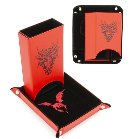 CASEMATIX Portable Dice Tower and Tray with Felt Interior - Folding Auto Dice Rolling Tower for Board Games and RPGs, Red