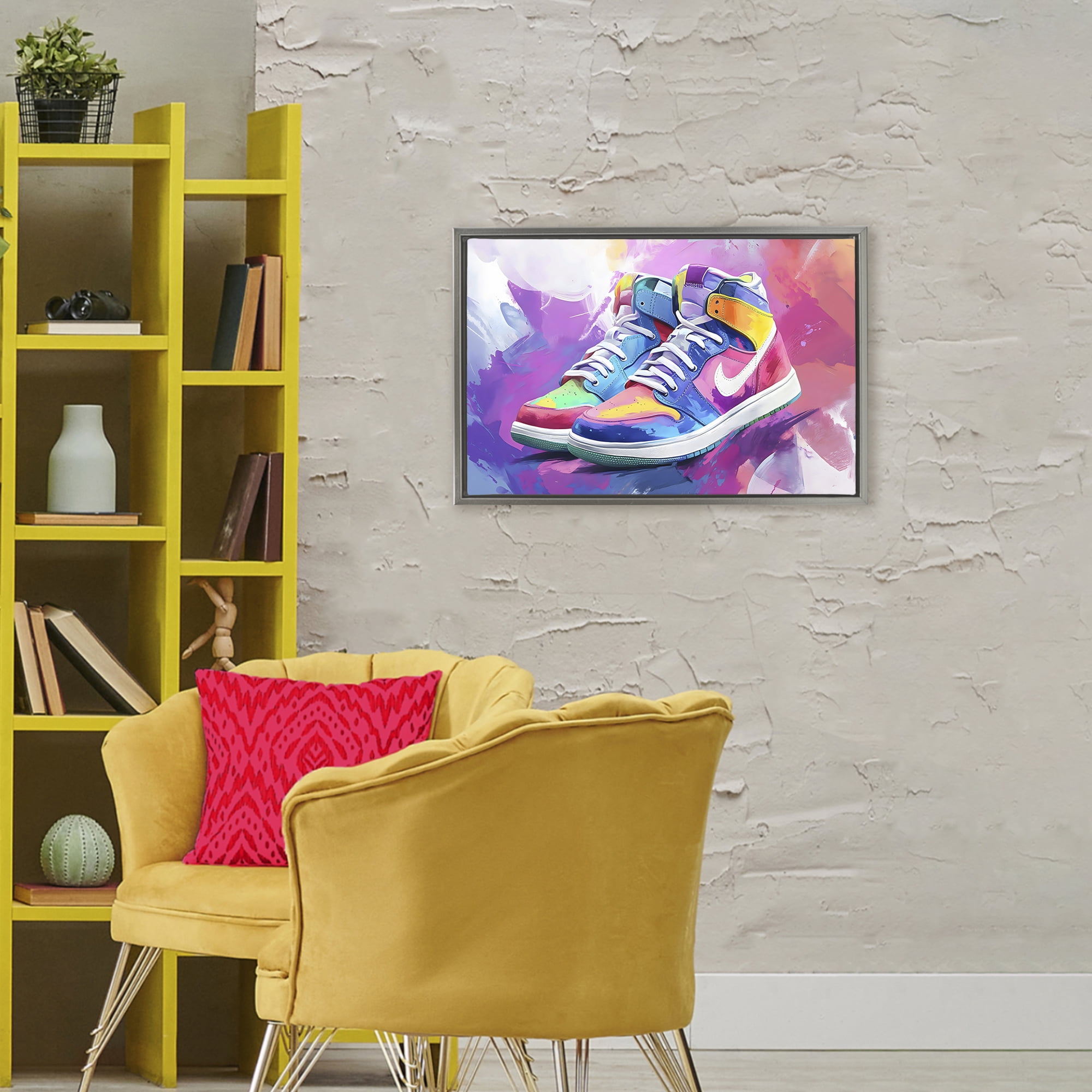 Stupell Industries Stylish Vintage Sneakers Gray Framed Floater Canvas Wall Art, design by Creative Studio