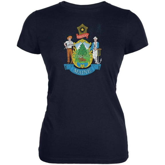 Born and Raised Maine State Flag Juniors Soft T Shirt Navy MD