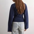 thumbnail image 6 of Dyfzdhu Long Sleeve Shirts For Women New Solid Color Round Neck Front Shoulder Wide Sleeve Waist Cinching Long Sleeved Personalized Womens Blouses, 6 of 7