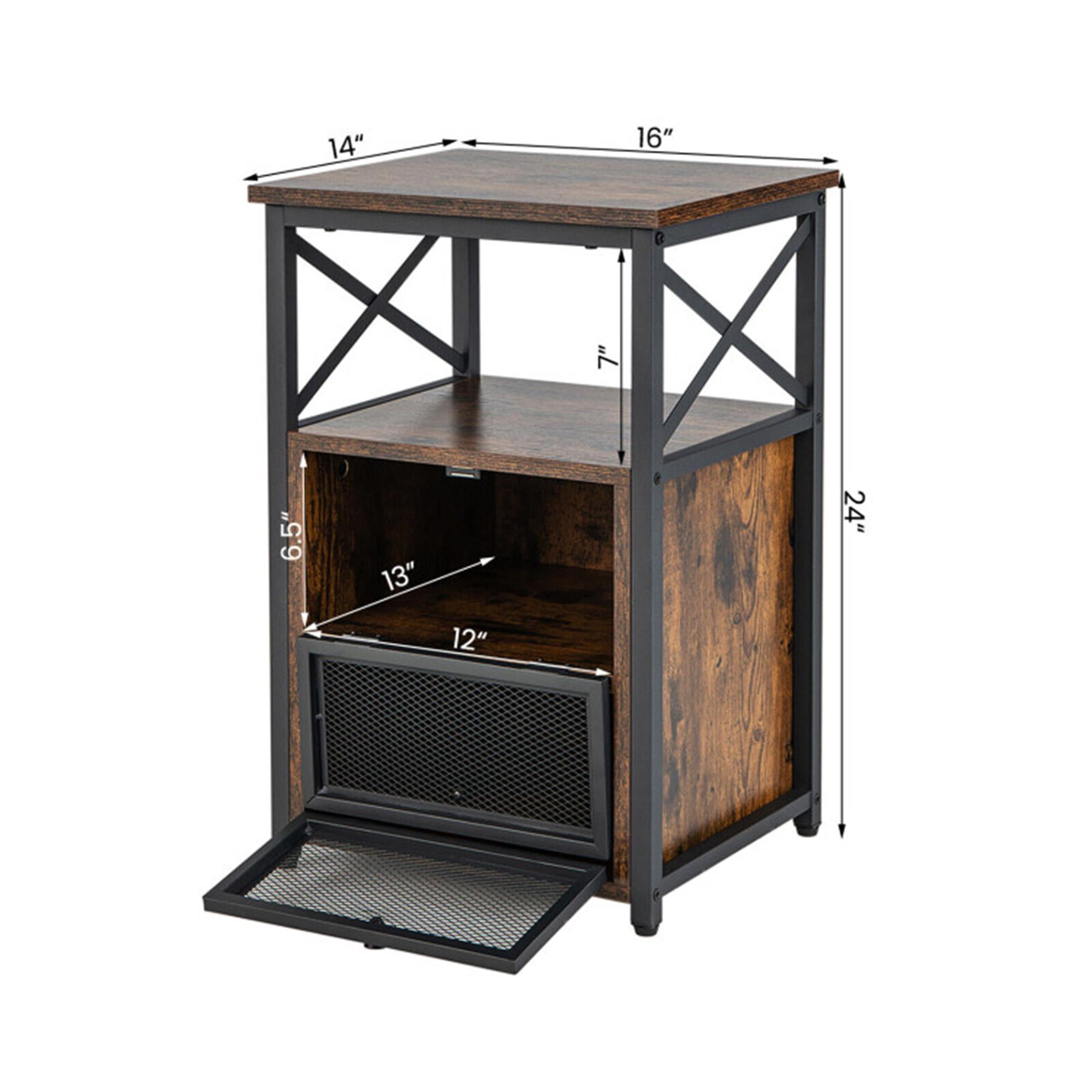 Demi Bonn 3-Piecedustrial Coffee Table Set, Rectangular Coffee Table with L-shaped Middle Shelf & 2 Modern Nightstands with 2 Flip Drawers and Open Shelf, for Living Room, Brown