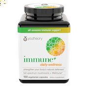 Youtheory Immune+ Daily Wellness, 150 Vegetarian Capsules   | Provides 100% Daily Value of Vitamin C, D3 and Zinc