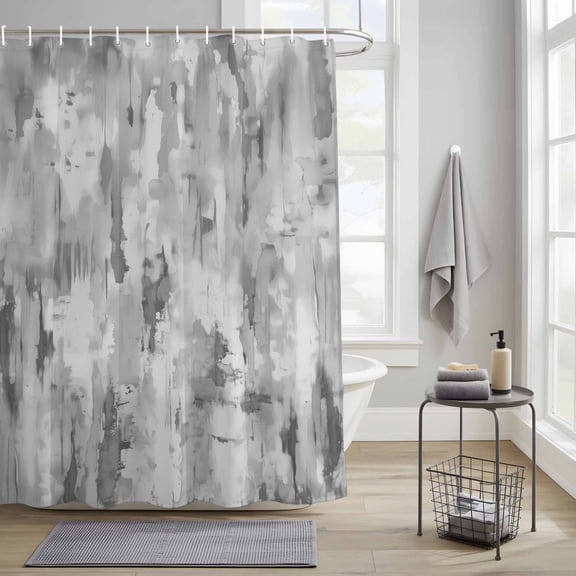 Bathroom Shower Curtain Abstract Gray White Faded Impressionism Waterproof Shower Curtains with Hooks, Vintage Art Bath Curtains Bathtub Curtain Home Decor 36x72in