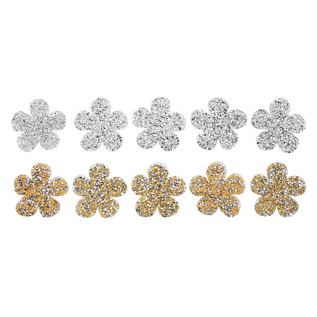 10 piezas de parches de apliques de diamantes de imitación de plata amarilla con forma de flor de diamantes de imitación, parches hechos a mano para sombreros