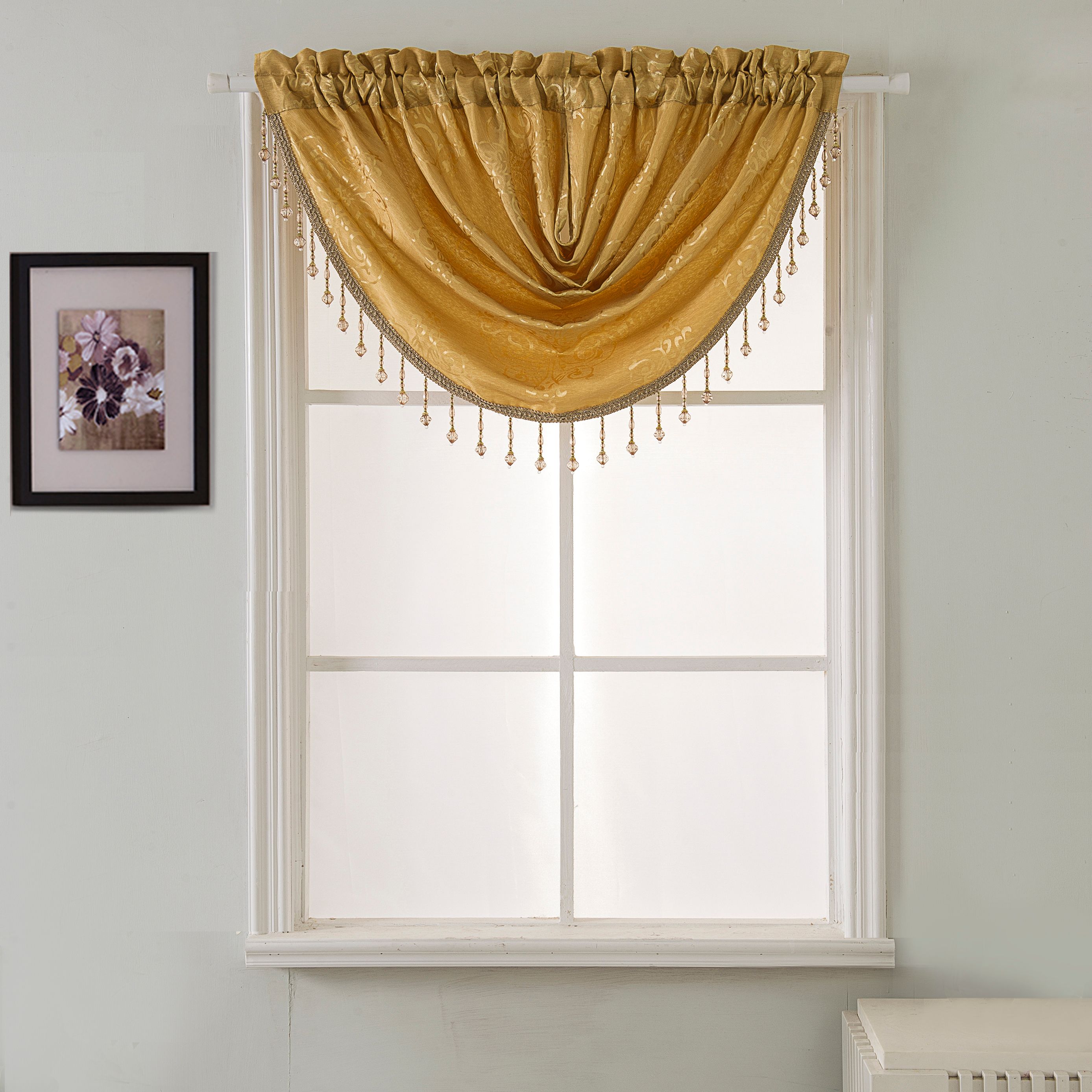 Belgium Shiny Jacquard 47 x 37 in. Swag Valance in Gold