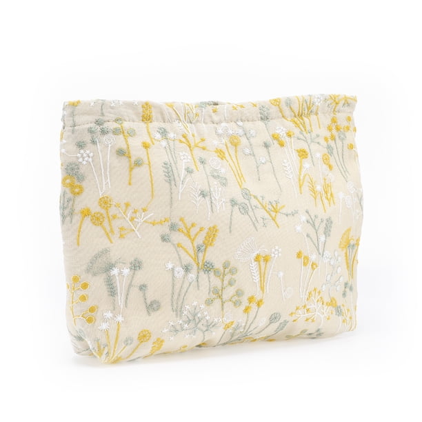 Bolsa de maquillaje portátil de bordado para mujeres Unique Bargains para actividades al aire libre, viaje, color beige y amarillo-L