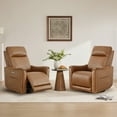 thumbnail image 4 of Spruce & Spring Genuine Leather Power Swivel Glider Recliner for Nursery, Saddle, 4 of 9