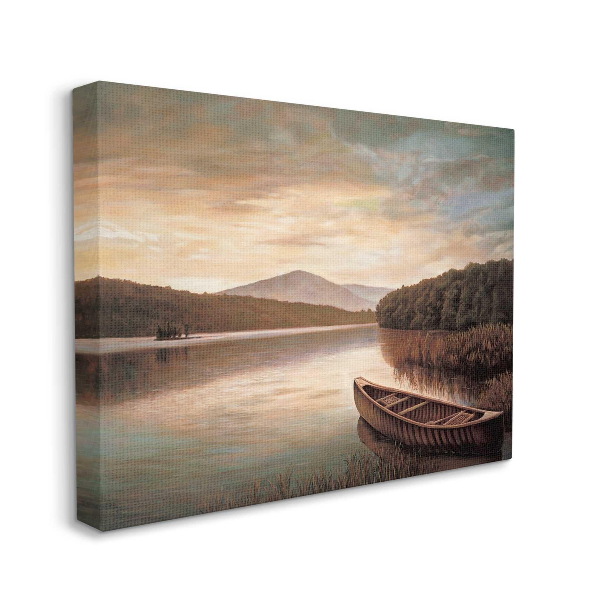 Stupell Industries Lakeside Canoe Cloudy Sky Mountain Forest Landscape, 40 x 30,Design by Richard Dunahay