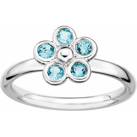 Sterling Silver Stackable Expressions Blue Topaz Flower Ring