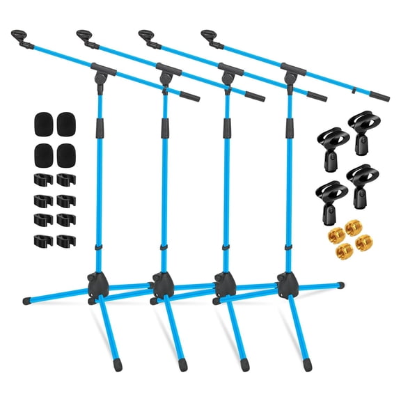 4-Pack Adjustable Tripod Microphone Stands - 18" to 72" Height, 29.5" Boom Arm, 180° Rotation, Heavy-Duty Steel, Portable