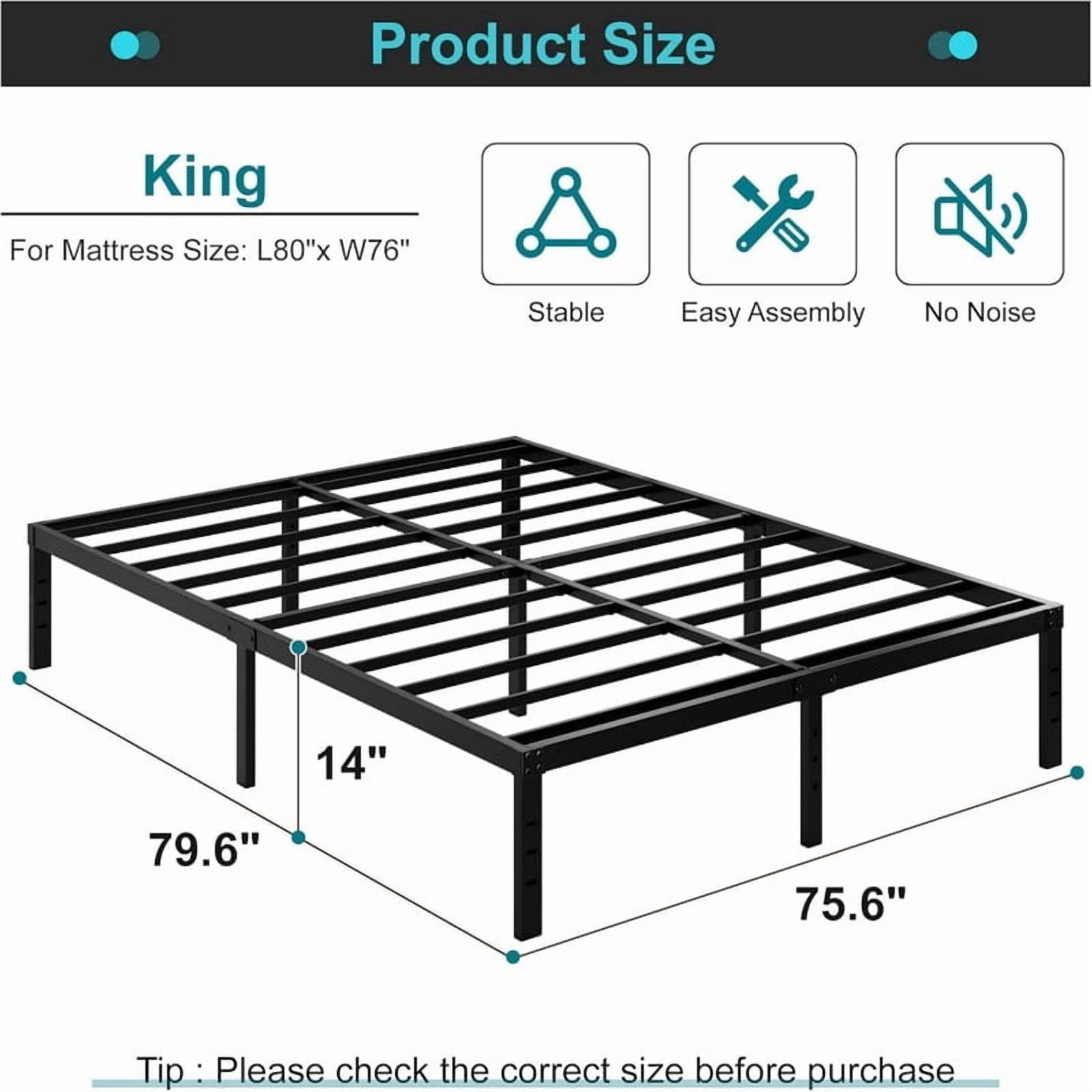 Kelno King Size Metal Bed Frame 1200lbs Capacity No Box Spring Needed Platform Bed with Under Bed Storage, Black