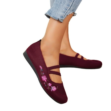 Oyedens Ballet Flats for Women Fly Woven Embroidered Boho Beach Travel Walking Shoes Slip on Loafers
