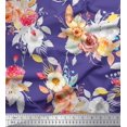 thumbnail image 1 of Soimoi Purple Cotton Cambric Fabric Leaves,White & Peach Floral Print Fabric by The Yard 42 Inch Wide, 1 of 1