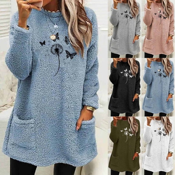 Aboser Sherpa Sweatshirt for Women Fuzzy Fleece Plush Shirts Trendy Floral Printed Loungewear Comfy Soft Long Sleeve Pullover Warm Sherpa Long Sweatshirts with Pockets