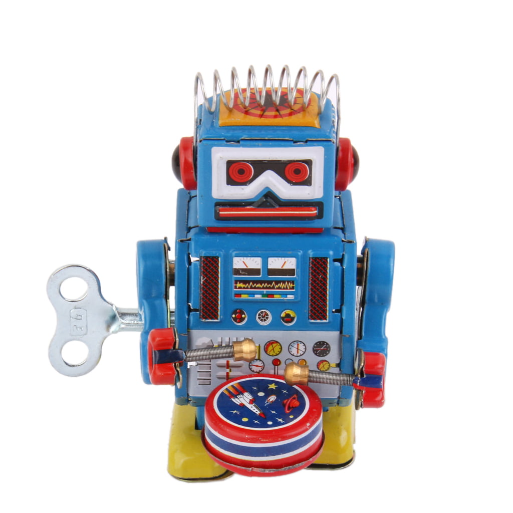 Retro Wind Up Walking Robot Model Tin Toy Clockwork Collectibles Xmas Gift 