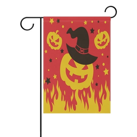 POPCreation Halloween Pumpkin On Fire Polyester Garden Flag Outdoor Flag Home Party Garden Decor 28x40 inches