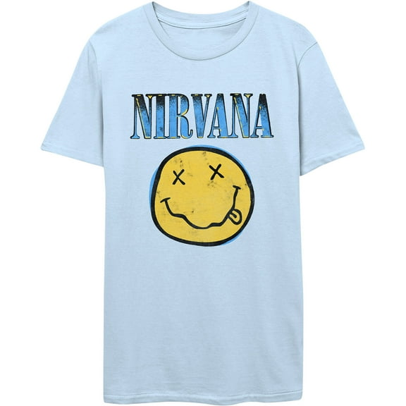 Men's Nirvana Xerox Smiley Blue Slim Fit T-shirt Large Light