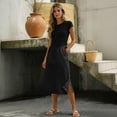thumbnail image 6 of Linen Skirts for Women Midi Length Casual Side Button Linen Midi Skirt High Waisted Long Flowy Skirt Beach Skirts Black S, 6 of 7