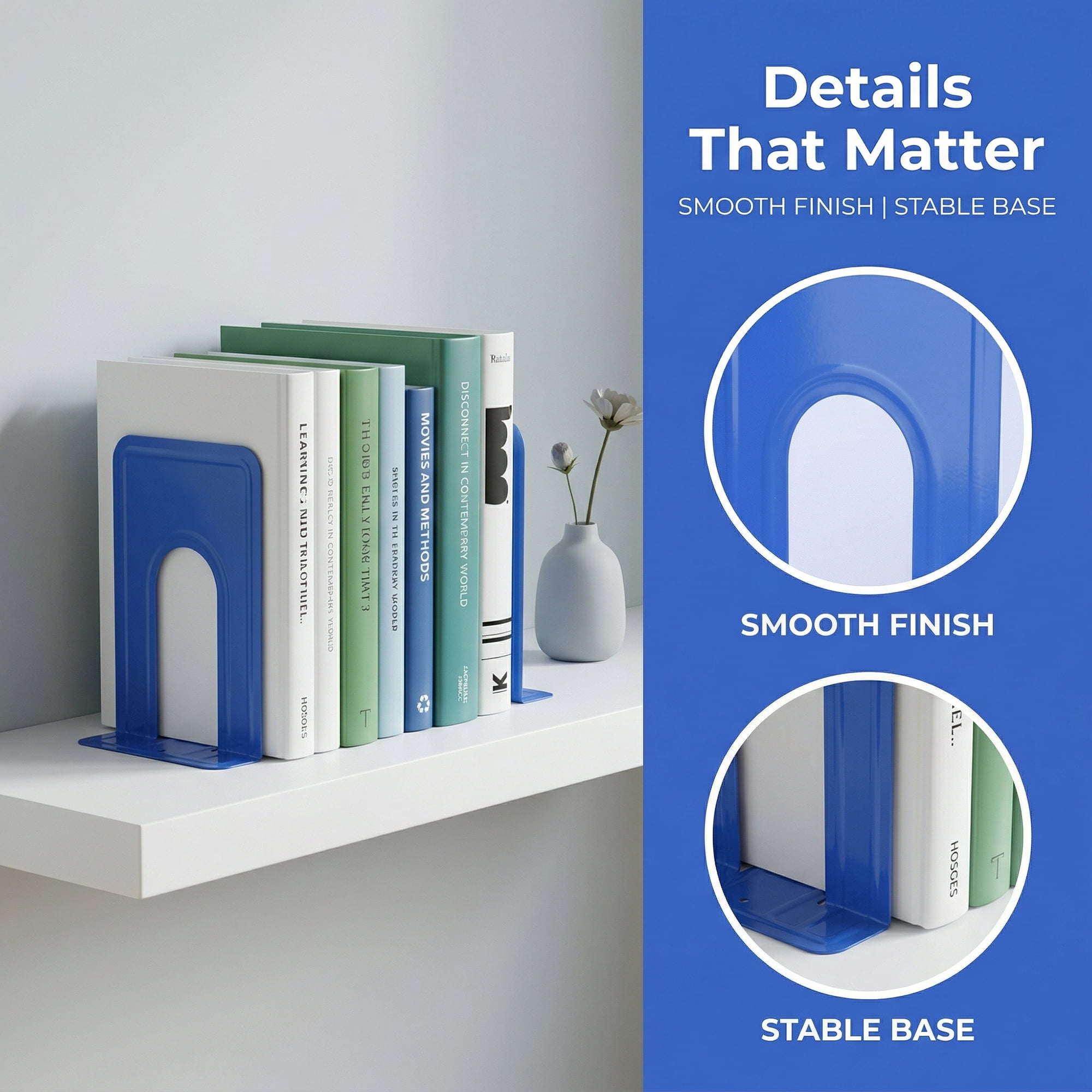 Unique Bargains Expandable Iron Bookends with Compartments Blue 5"L x 5.9"W x 7.5"H