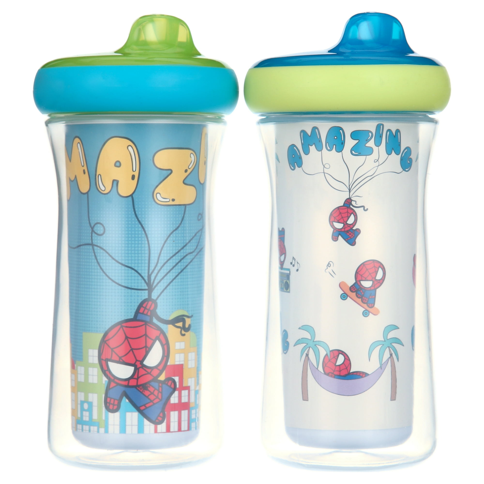The First Years Marvel Insulated Sippy Cups — 9 Ounces — 2 Count — Dishwasher Safe Leak and Spill Proof Toddler Cups Made Without BPA
