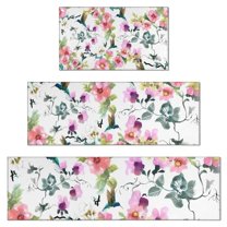 Pioneer Flower Floral Print Pattern Kitchen Rugs Sets Of 3,Kitchen Runner Rugs Non Skid Washable,Decorative Kitchen Floor Mats for Kitchen,Sink,Laundry,17"x30"  17"x47"   17"x59"