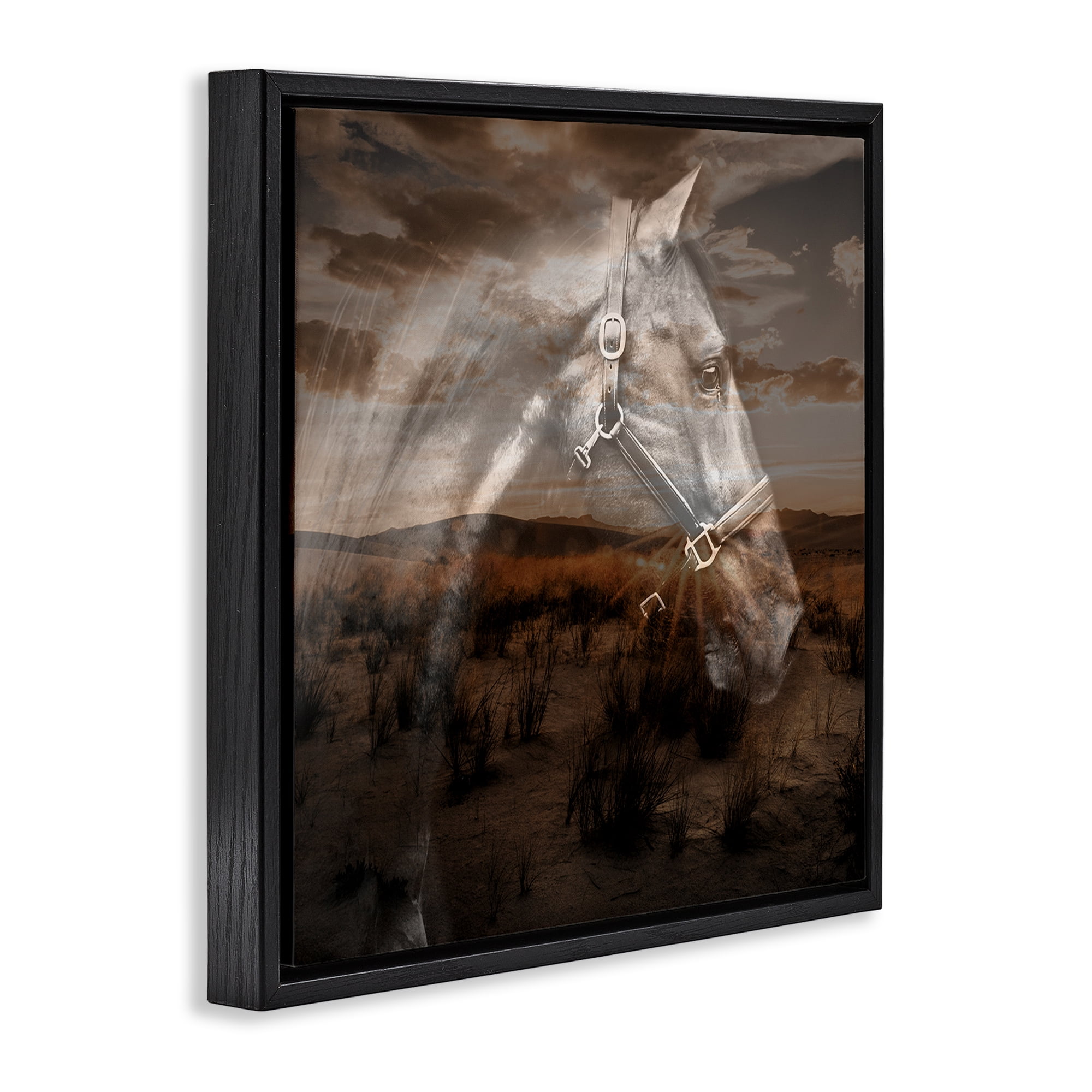 Stupell Industries Horse over Nature Visage Animals Painting Black Floater Framed Canvas Art Print Wall Art, 18 x 18