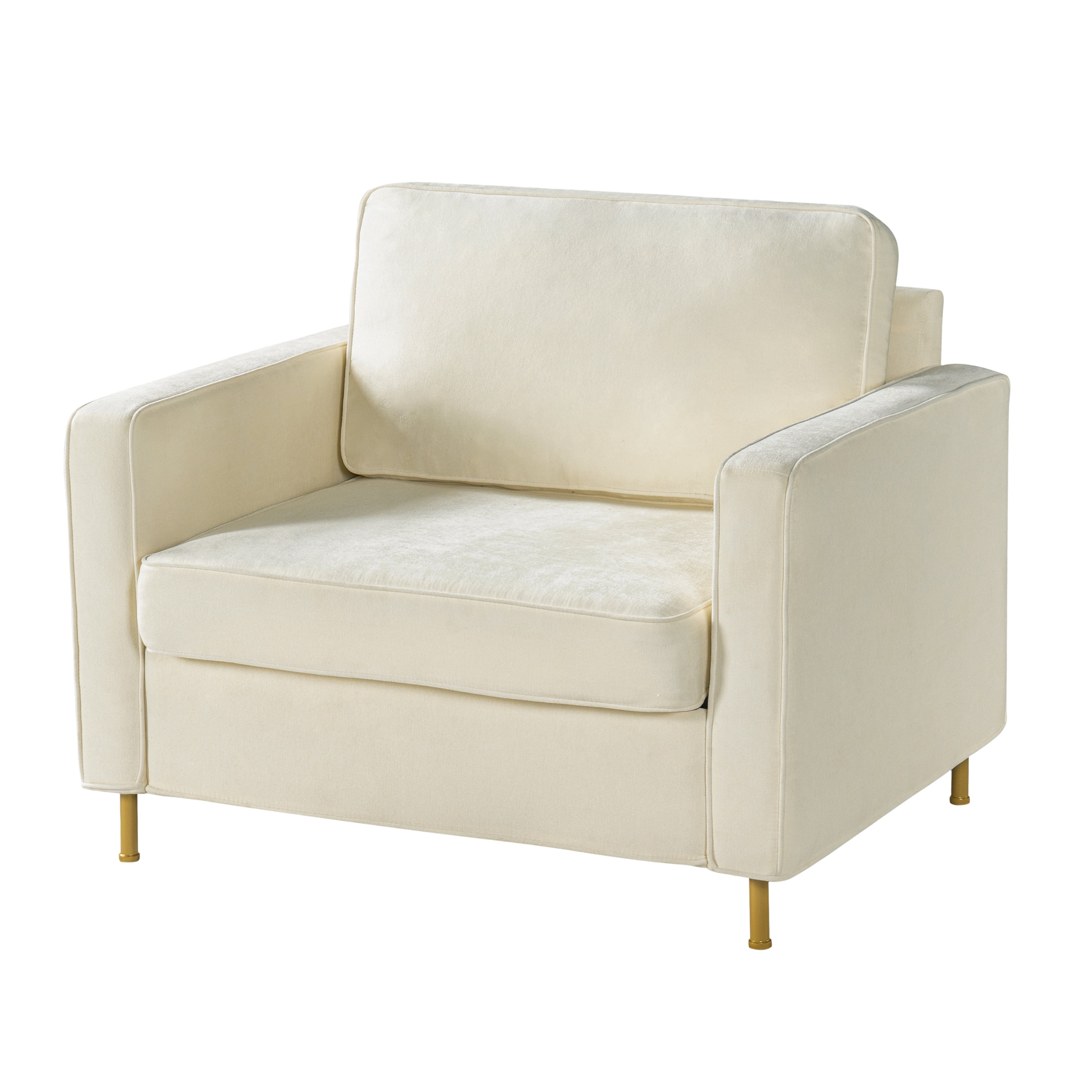 Euroco Modern Accent Chair, Oversized Chenille Upholstered Single Sofa with Deep Seat and Wood Legs, Comfy Reading Armchair for Living Room Bedroom,Beige