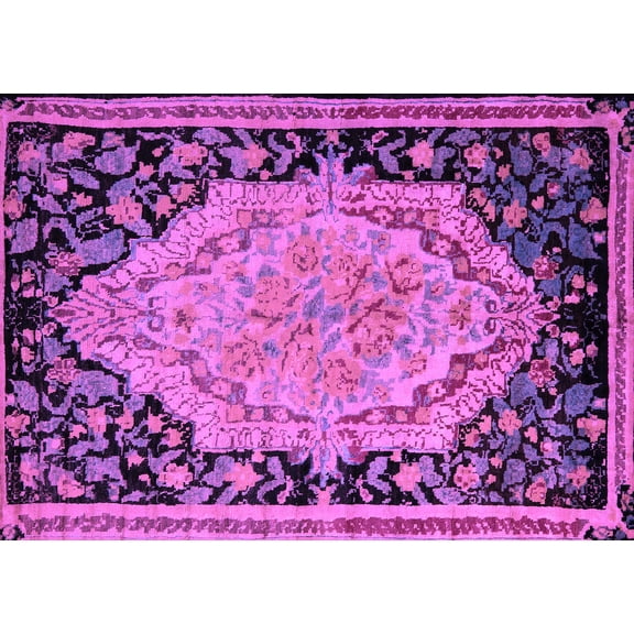 Ahgly Company Indoor Rectangle Medallion Purple French Area Rugs, 5' x 7'