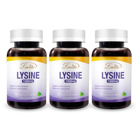 Lovita L-Lysine 1000mg, USP Grade Lysine, 90 Vegetarian Tablets (Pack of 3) (EXP 08/2022)