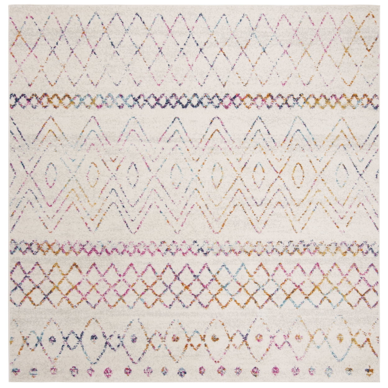 SAFAVIEH Madison Hannah Geometric Area Rug, Ivory/Fuchsia, 5' x 5' Square
