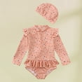 thumbnail image 3 of Hienoo Girl One-Piece Swimsuit Long Sleeve Ruffle Rash Guard Bathing Suit with Hat, 3 of 3