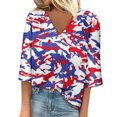 thumbnail image 2 of Fiudx Camisas de Mujer Blusa de Manga 3/4 con Estampado de Moda para Mujer, Camiseta con Cuello En V, Tops Informales para El Día de La Independencia, 2 of 5