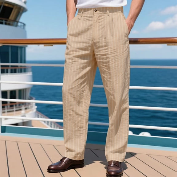 Blmnix Baggy Mens Pants Business Casual Pants Striped Pants Chinos Jeans Straight-Leg Low Waisted Yellow Long Summer Pants for Men,XL
