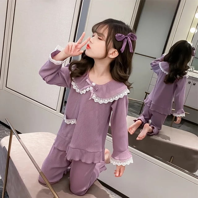 Pijamas de algodón de manga larga para niñas y niños, ropa de dormir para niñas, conjuntos de Pijamas para adolescentes, trajes de noche para niños