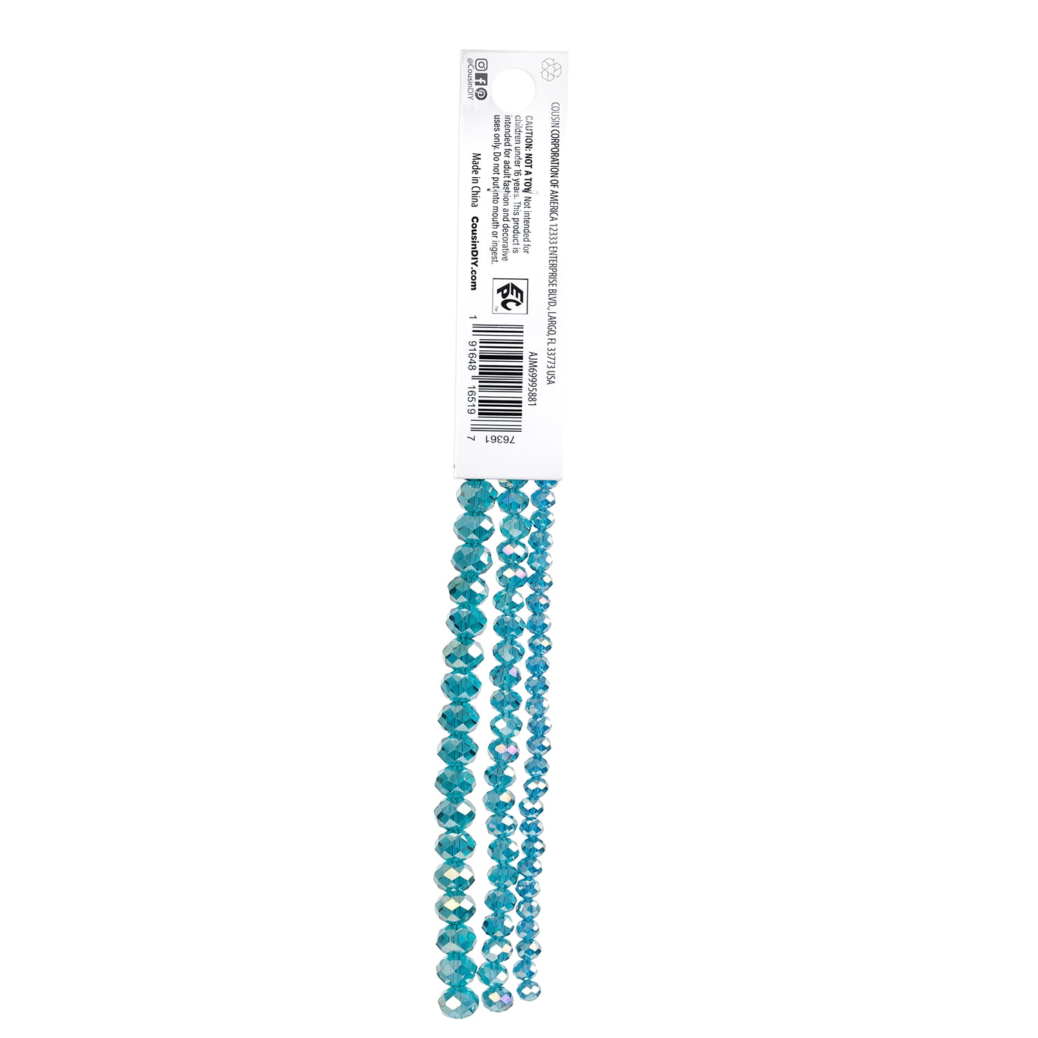 (4 pack) Cousin DIY Indicolite Teal AB Glass Rondelle Beads Multi-Size 3-Strand Pack for Jewelry