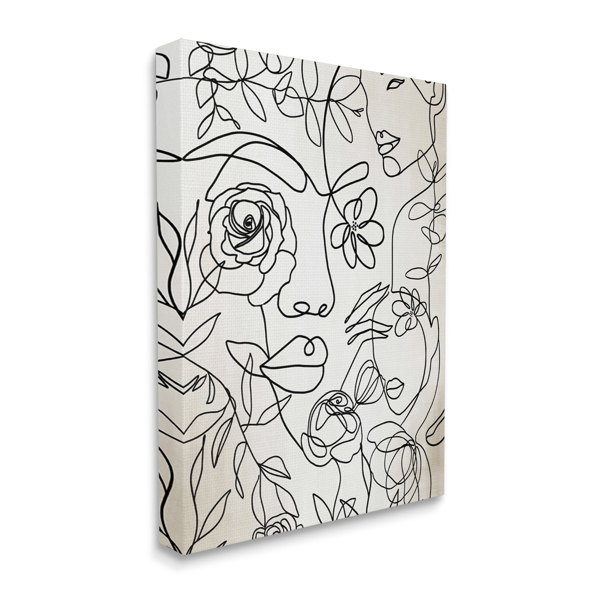Stupell Industries Minimal Line Drawing Floral Blossoms Botanical People Faces Canvas Wall Art, 16 x 20, Design by Jadei Graphics