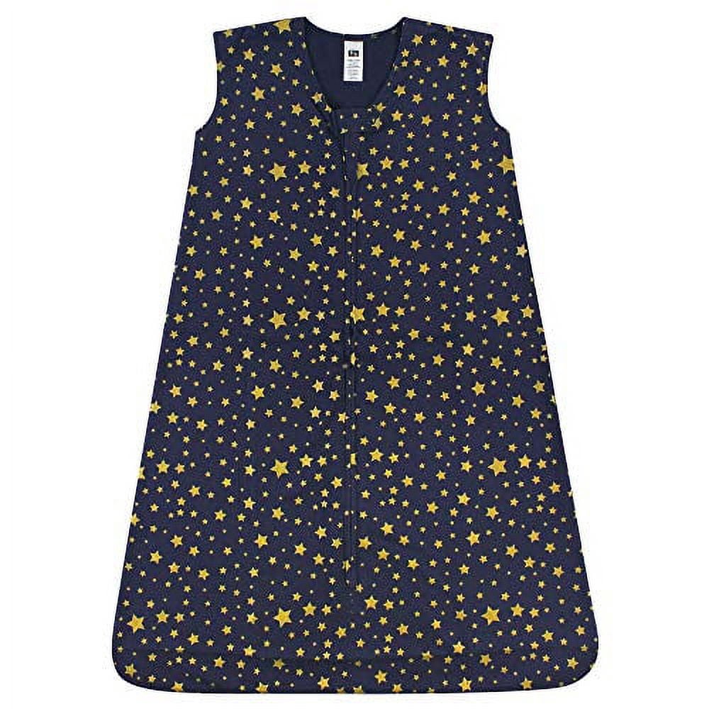 Hudson Baby Infant Cotton Sleeveless Wearable Sleeping Bag, Sack, Blanket, Gold Navy Star, 6-12 Months
