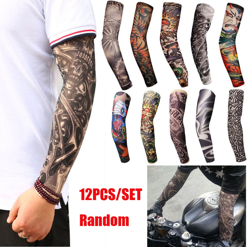 12PCS Tattoo Arm Sleeves UV Sun Protection Cooling Sleeves for Jogging Riding 
