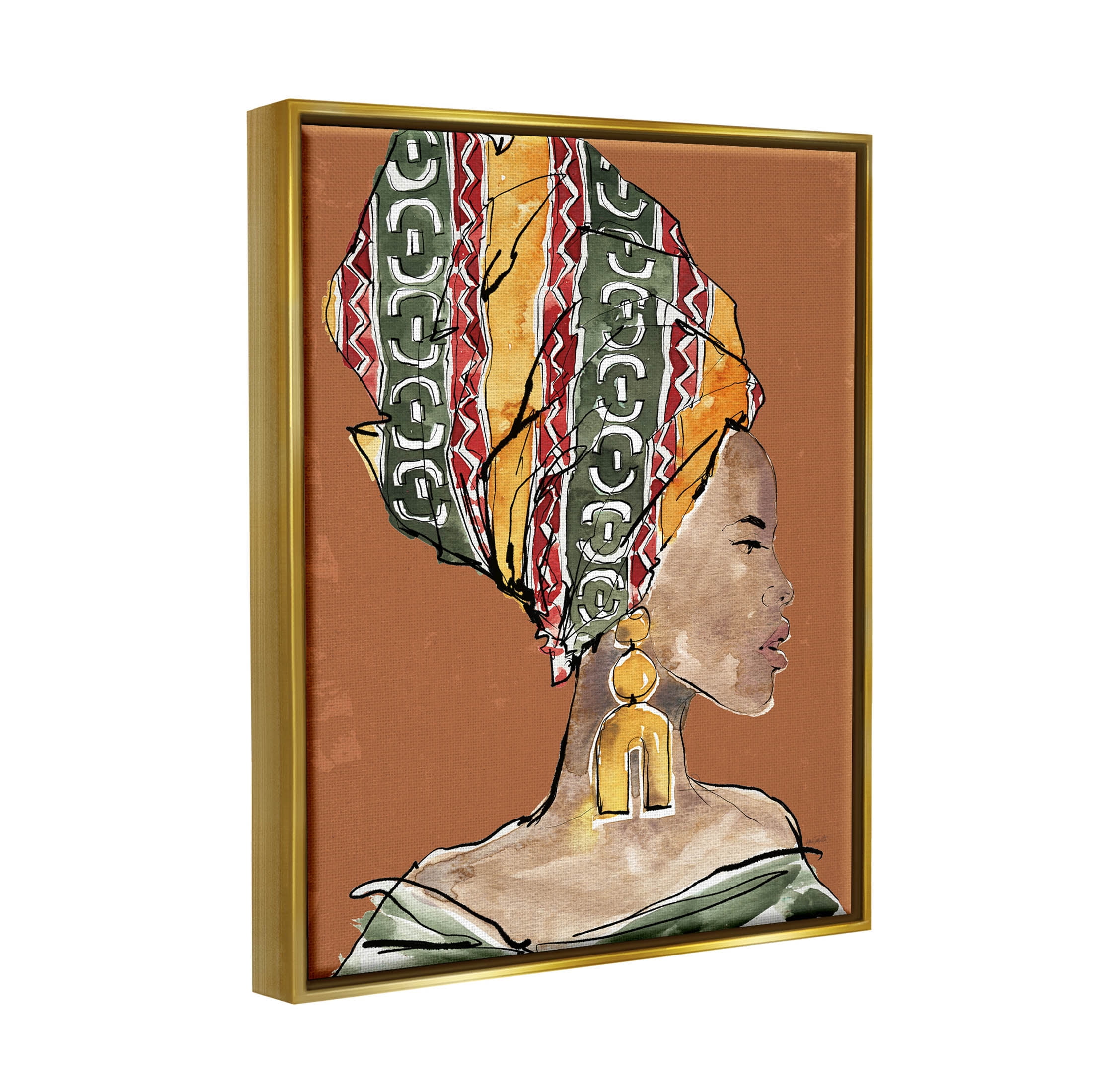 Stupell Industries African Flair Earthy Portrait Graphic Art Metallic Gold Floating Framed Canvas Print Wall Art, Design by Anne Tavoletti