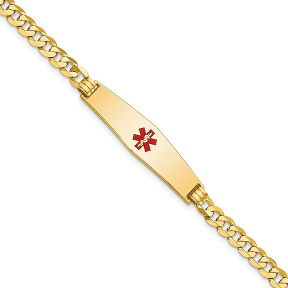 Auriga 14K Yellow Gold Soft Flat Curb Link Id Bracelet 7 inch for Women(L- 7inch, W- 8.5mm)