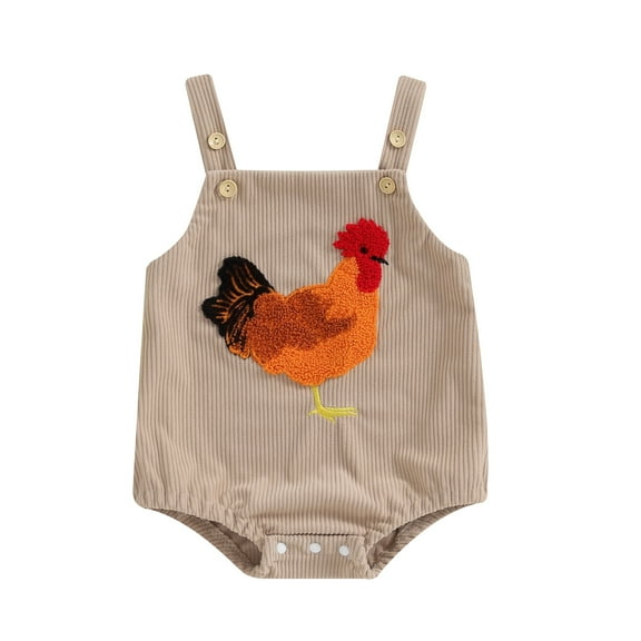 Musuos Baby Romper, 3 6 9 12M Sleeveless Embroidery Rooster Corduroy Bodysuit Overalls for Girls Boys