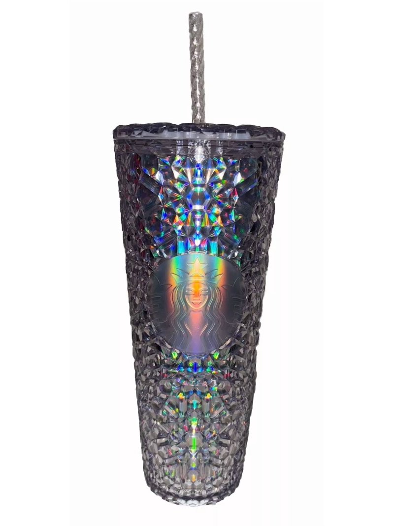 Starbucks 24oz Silver Gem Studded Tumbler, Cold Cup, Double-Wall