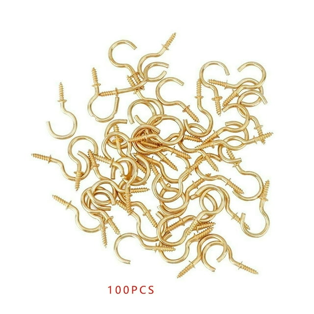 100Pcs/set Brass Plated Steel Ceiling Cups Hooks Screw Hooks for Hanging Home Ceiling Hanging