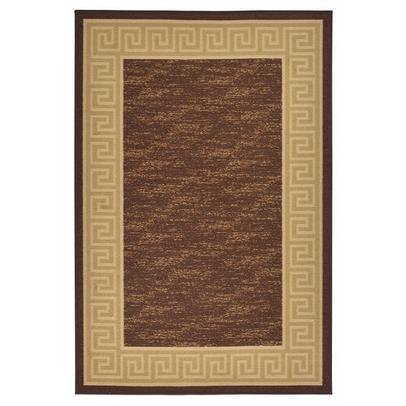 Meander Design Printed Slip Resistant Rubber Back Latex Runner Rug and Area Rugs 5 Color Options Available (Brown, 3'3" x 4'11")