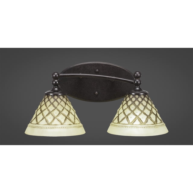 Barra de baño Capri 2 Light con acabado de granito oscuro y vidrio glaseado de chocolate de 7 "