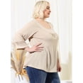 thumbnail image 4 of Women Plus Size Crochet Panel Kimono Raglan Sleeves Ruched Front Tops Apricot 4X, 4 of 6