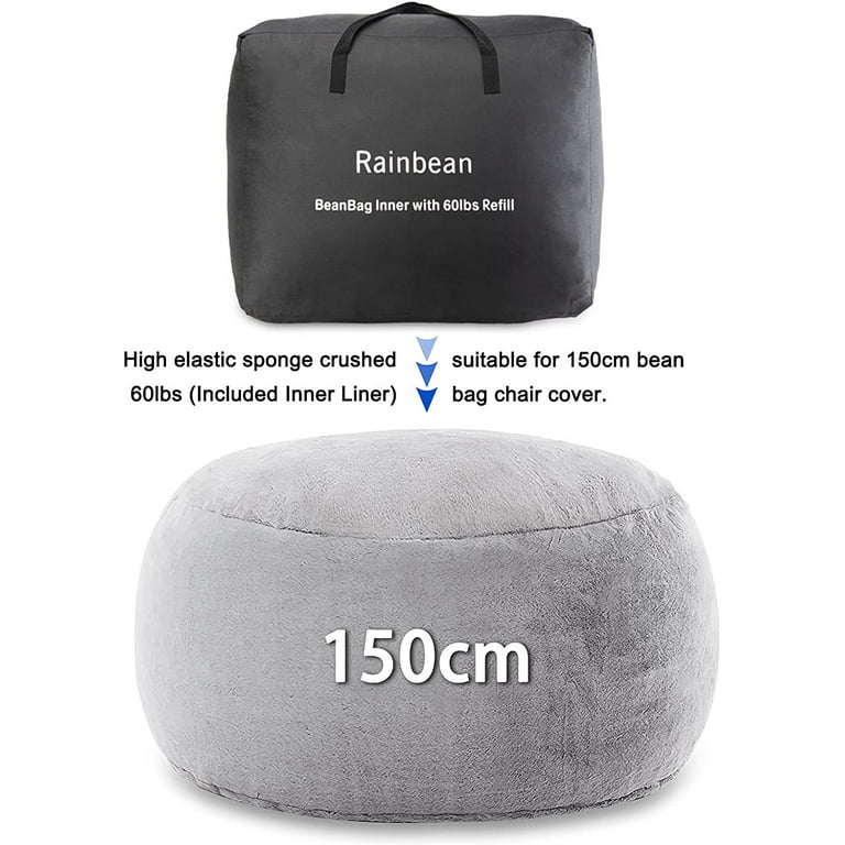 Rainbean Bean Bag Chair Filler, 60lb Filling Shredded Memory Foam with Inner Liner,Easy to Install and Remove,High Elastic Density - Safe and Healthy