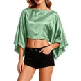 thumbnail image 5 of Fewfanhot Women Satin Batwing Sleeve Crop Poncho Top, Pearl Decor Summer Loose Oversized Boat Neck Layering Cover Up, 5 of 10