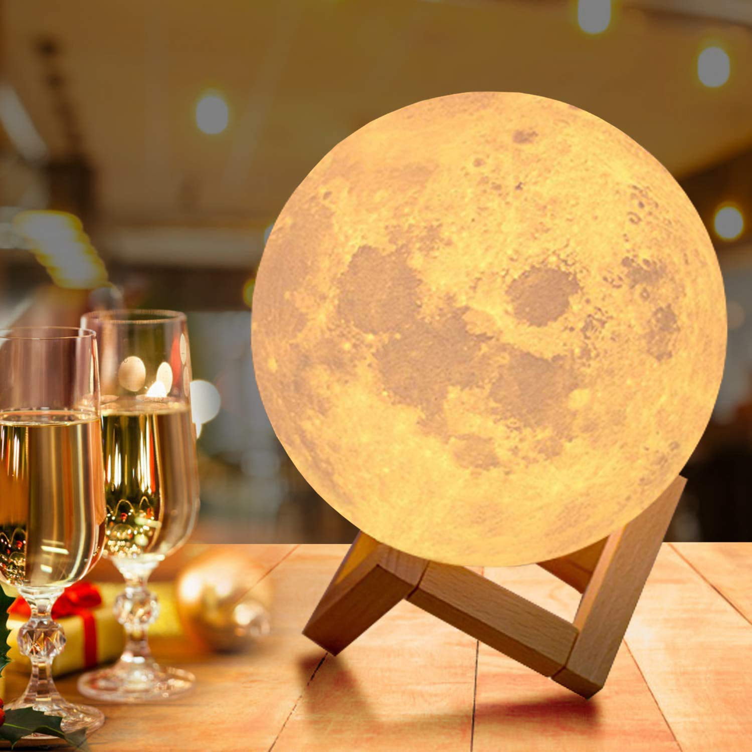 3D Printing Moon Lamp Rechargeable Night Light Dimmable Touch Control Brightness 